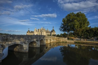 Chambord Castle, north facade, sunset, UNESCO World Heritage Site, Loire, Department Loire et Cher,