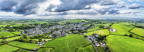 Panorama of Abbotskerswell Village from a drone Newton Abbot, Devon, England, Erope