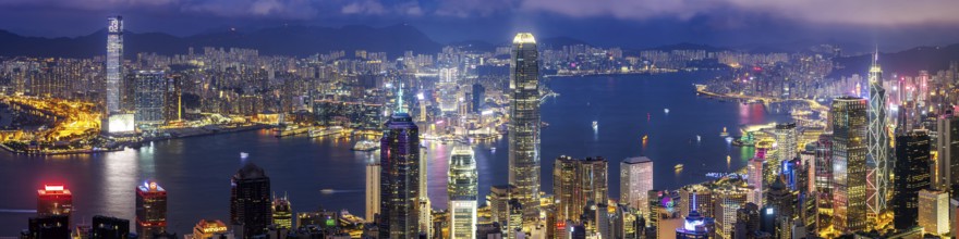 Hong Kong skyline with skyscrapers city centre downtown panorama at night in Hong Kong, China, Asia