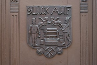 Sign on the door of a former Bermann house, Old Town, Siegen, North Rhine-Westphalia, Germany,