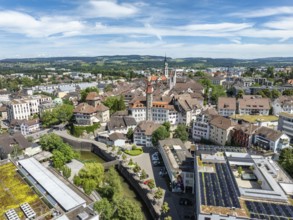 Aerial view, townscape, city centre, old town of Frauenfeld, with the Frauenfeld castle and the