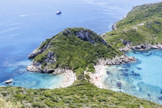 Porto Timoni Beach with turquoise blue sea on the island of Corfu, Greece, Europe