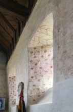 Medieval wall paintings flower design, church of Saint Mary the Virgin, Silchester, Hampshire,