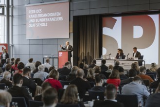 Olaf Scholz (SPD), Federal Chancellor, recorded during his speech at the state representatives'