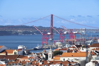 View over Lisbon and the Tagus river, Portugal, Europe