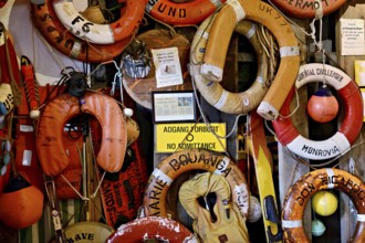 Lifebuoys and lifejackets fished out of the sea by beachcombers, Maritime and Beachcomber Museum