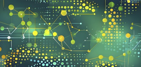 Abstract symbol for artificial intelligence, lines, dots and pattern, vibrant green and yellow