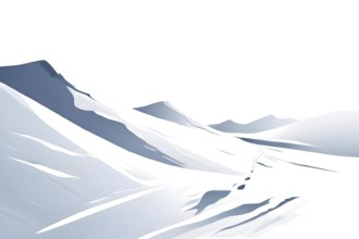 Simplified representation of ski tracks on a pristine snowy slope, created with bold, clean lines,