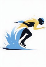 Ice speed skater illustration, depicted as a minimalist silhouette in motion in contrasting vibrant