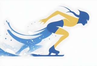 Ice speed skater illustration, depicted as a minimalist silhouette in motion in contrasting vibrant