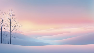 Illustration of a cold winter sunrise, represented by a minimalist gradient of soft pastel pinks