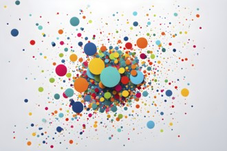 Abstract New Years Eve confetti explosion, with minimalist colored squares and circles falling