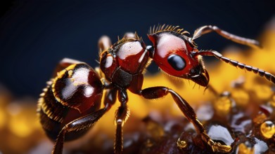 Extreme close up macro of a fire ant (Solenopsis invicta) in its natural environment, AI generated