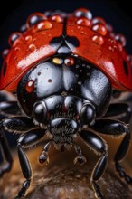 Macro of a ladybug (Coccinella septempunctata), revealing the fine texture of its bright red shell