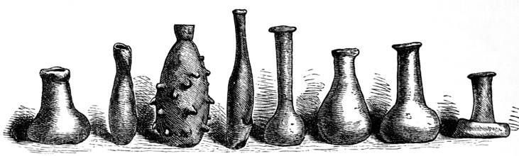 Unguentarium, balsamarium, lacrimarium or tear jars, small glass vessels for ointments, medicine or