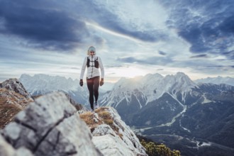 Trail running on the Grubigstein in the Tiroler Zugspitzarena in Tyrol in the Alps in Austria