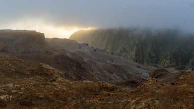 Sunrise, cliffs, view towards Teide on Tenerife, La Gomera, Canary Islands, Spain, Europe