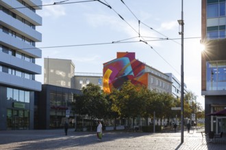 Colourful mural on Johannisplatz, project for the Capital of Culture 2025, Chemnitz, Saxony,