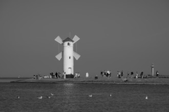 Mill beacon on the pier, Swinemünde, Usedom Island, Baltic Sea, Poland, Europe