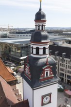 View from the high tower of the Jakobikirche to the city centre and the tower of the Old Town Hall,