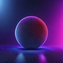 3D rendering of an abstract digital sphere composed of dots with a gradient background, AI