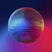 3D rendering of an abstract digital sphere composed of dots with a gradient background, AI