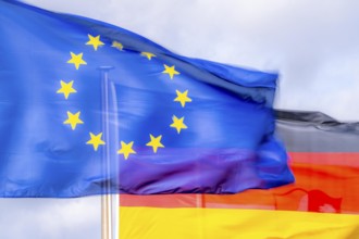 Waving flag of the European Union, Germany flag