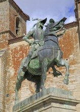 Pizarro statue in historic medieval town of Trujillo, Caceres province, Extremadura, Spain, Europe