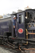 Steam train of Welsh Highland Railway, Porthmadog station, Gwynedd, north west Wales, UK