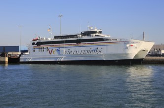 Maria Dolores, Virtu Ferries ship in the harbour port of Cadiz, Spain, Europe