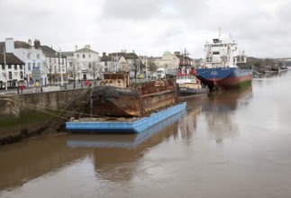 Shipping including the bulk carrier Zita on the River Torrridge, at the quayside in Bideford, north