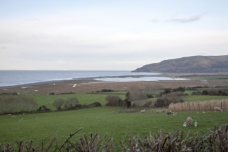 Bay bar beach breached by the sea at Porlock, Somerset, England, United Kingdom, Europe