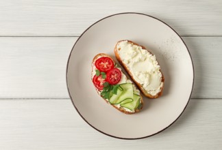 Sandwich, with cream cheese, homemade, on a cutting board, rustic style, no people, selective