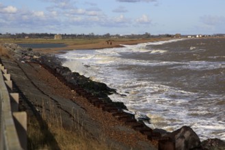 Waves on the coast in Hollesley Bay, East Lane, Bawdsey, Suffolk, England, UK