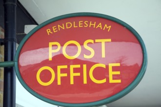 Post Office sign Rendlesham, Suffolk, England, UK