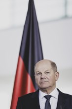 Olaf Scholz (SPD), Federal Chancellor, speaks to the media after a joint meeting with Ferdinand