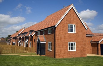 New housing under construction at Cavell Close, Bawdsey, Suffolk, England, under an innovative