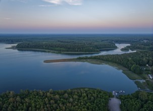 Aerial view of Lake Wigry and the landscape in the Wigry National Park in northern Poland in the