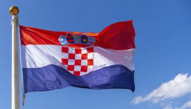 Flags, the national flag of Croatia flutters in the wind