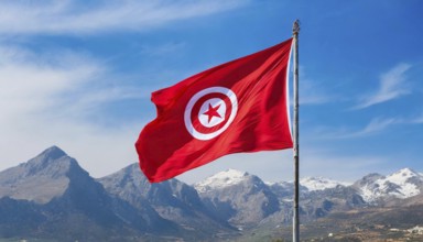 Flags, the national flag of Tunisia flutters in the wind