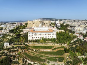 Castel Sant'Elmo and Charterhouse and Museum of San Martino from a drone, Campania, Italy, Europe