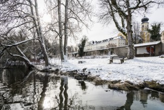 Bernried Monastery with snow in winter, Bernried, Lake Starnberg, Fünfseenland, Pfaffenwinkel,