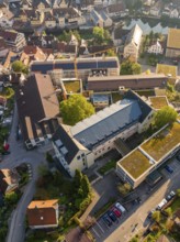 An urban environment with numerous buildings and streets, taken from the air, Calw, Black Forest,