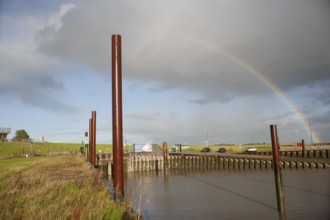 Low water, Ems, ferry harbour, Petkum, East Frisia, Germany, Europe