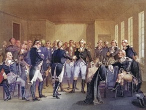 Washington taking leave of his officers at Fraunces Tavern, New York City USA, 4 December 1783,