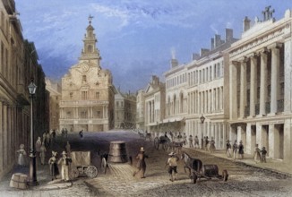 State Street Boston USA, From a nineteenth century print, Historical, digitally restored