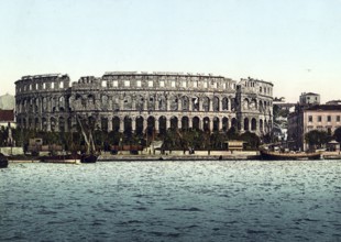 Pola, Arena del Mare, amphitheatre of Pula, Croatia, around 1890, Historical, digitally restored