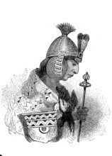 An Inca warrior from the 15th century from Peru, illustration from 1860, historical, digital