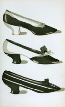 Shoe fashion in 1900, Women's shoes, Three shoes in 'Magpie' colours, the first two in kid, the