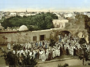 Snake charmer, Tunis, Tunisia, c. 1895, Historic, digitally restored reproduction from a 19th